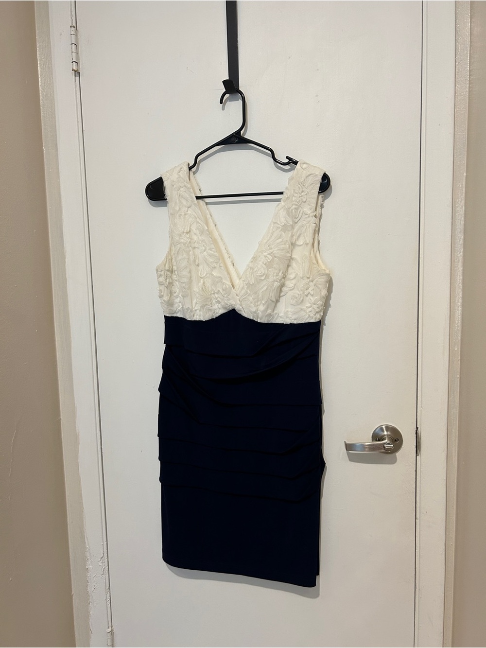 Cream and navy blue dress